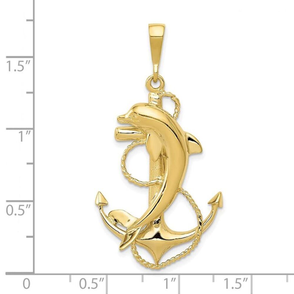 10k Yellow Gold Solid Polished Anchor With Dolphi… - image 8